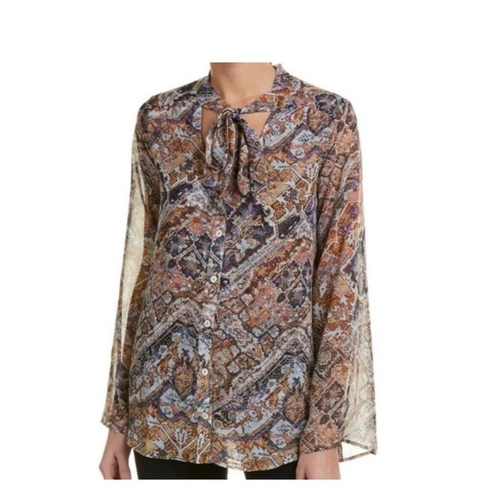 Show Me Your Mumu Tie Front Paisley Tunic Blouse V-Neck Long Sleeve M